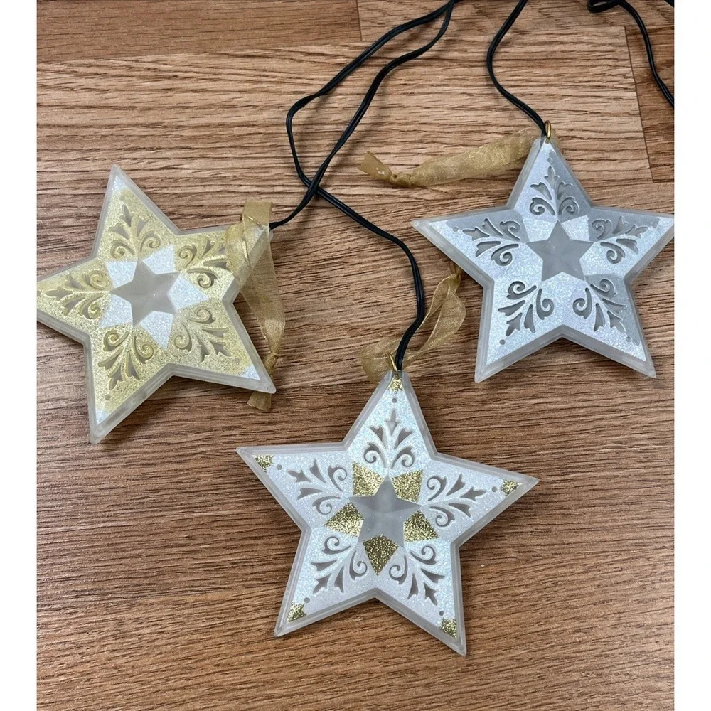 Hallmark Illuminations Starlight Starbright Set of 3 Light up Star‎ Ornaments